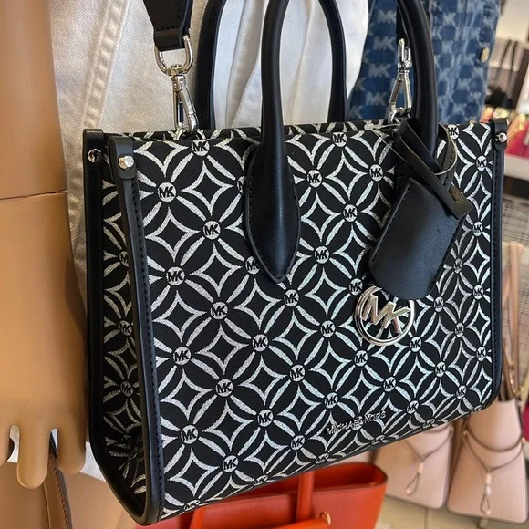 Michael Kors Mirella Small Metallic Logo Jacquard Crossbody Bag Black/Silver 
NW - Picture 5 of 16